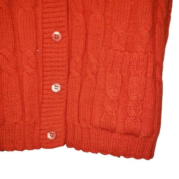 VTG 80s Cable Knit Cardigan Sweater Vest Wool Granny Mr Rogers Cottagecore Twee - Picture 2 of 4